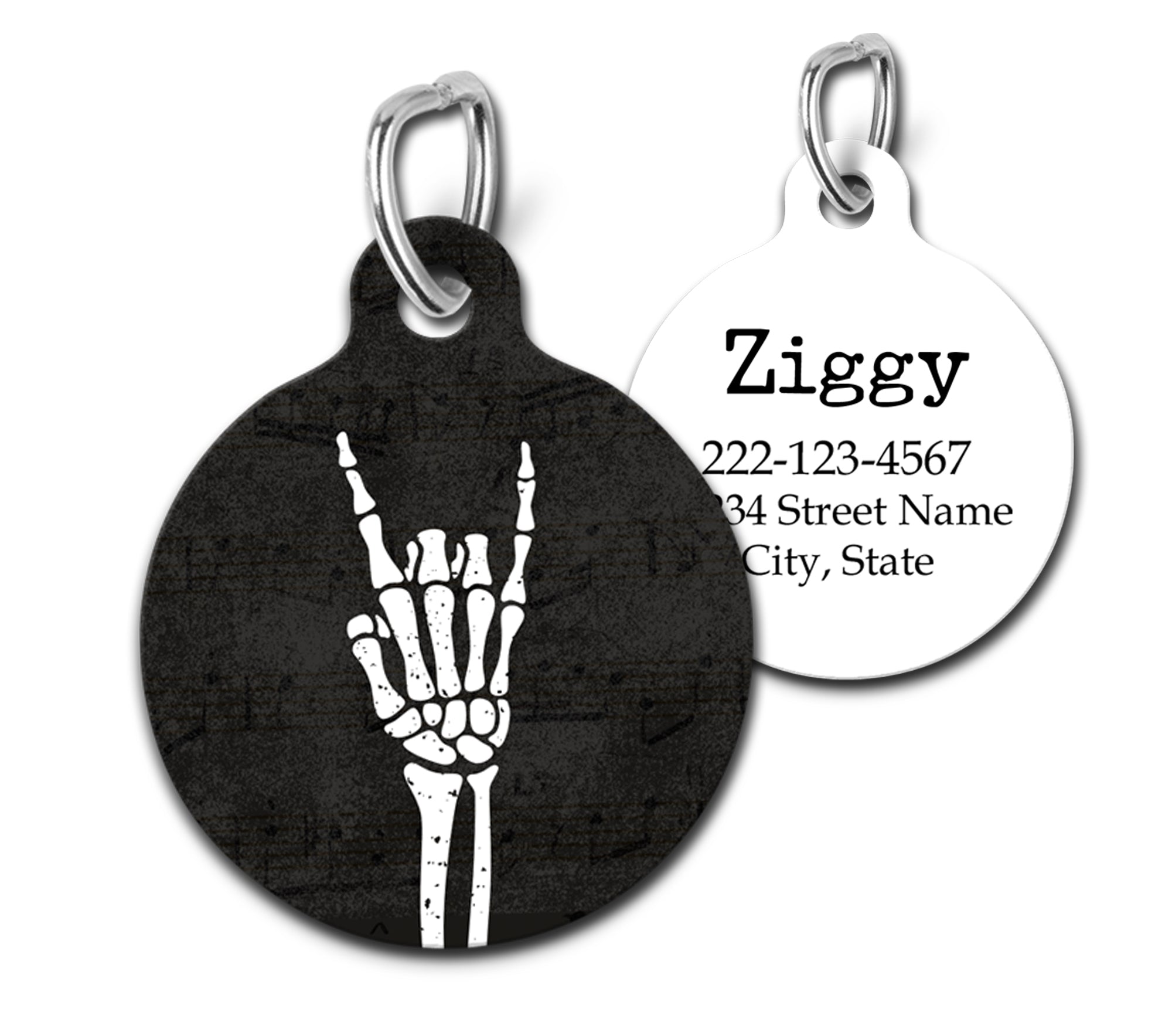 Rock & Roll Skeleton Hand Sign Pet ID Tag for Cats & Dog