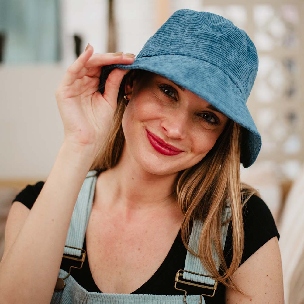Blue Corduroy Wholesale Bucket Hat For Women