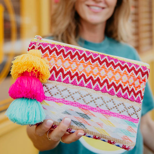 Multicolored Wholesale Pocket Book with Frill and Pom Pom Tassel