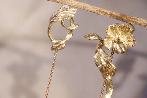 Chia Jewelry輕珠寶訂製，客製化k金珍珠垂吊式耳環，花朵植物字母設計款式