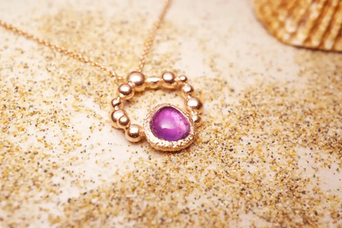 Chia jewelry訂製項鍊輕珠寶，以14k玫瑰金紫水晶製作，精緻優雅鎖骨鏈設計款式