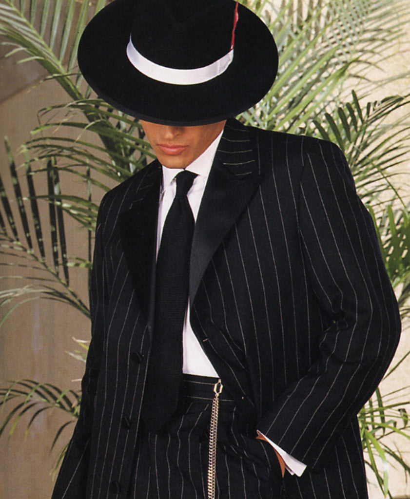 brown pinstriped suit rental