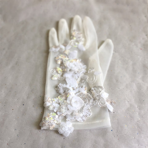 ivory lace gloves with sequins and beads
