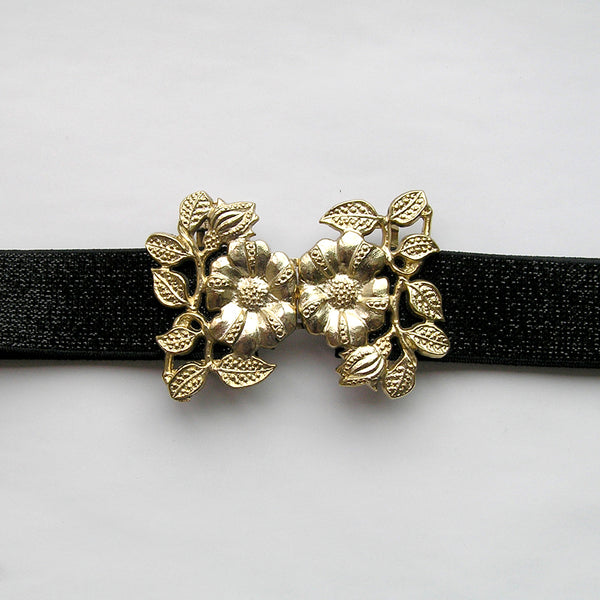 Vintage Gold Flower Waist Belt, Black Evening Belt, Jewelled Belt for ...