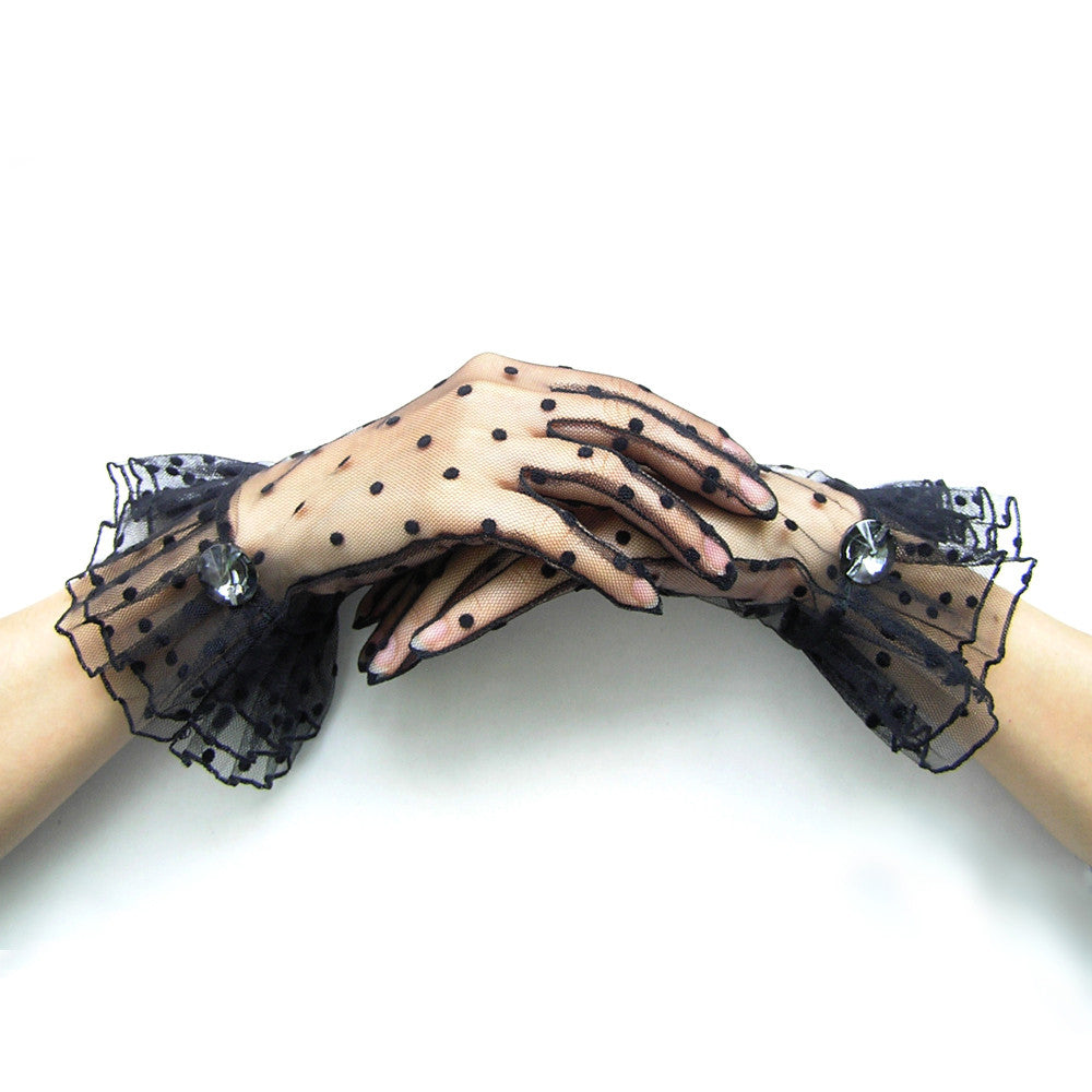 Black Polka Dot Gloves Black Lace Gloves With Rhi