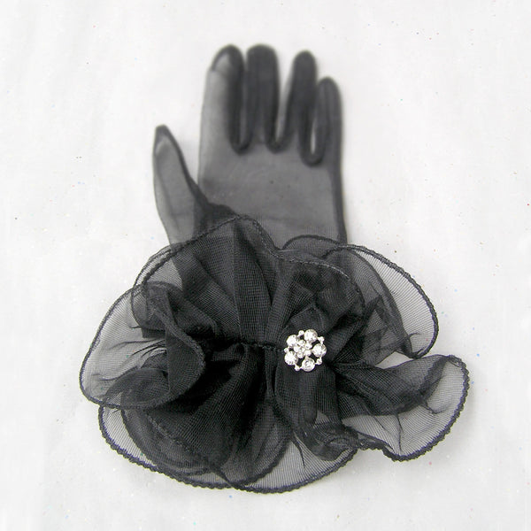Sheer Black Gloves, Vintage Style Evening Gloves with Rhinestone Jewel ...