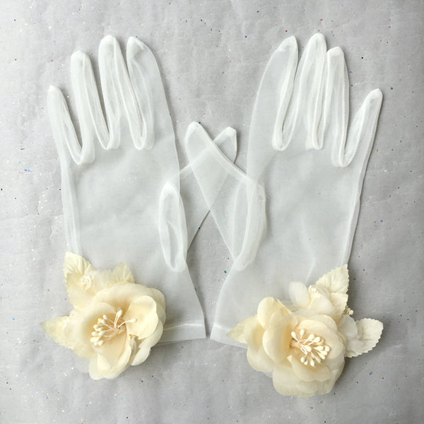 Off White Organza Gloves, Lace Wedding Gloves Ivory, Tea Party Gloves