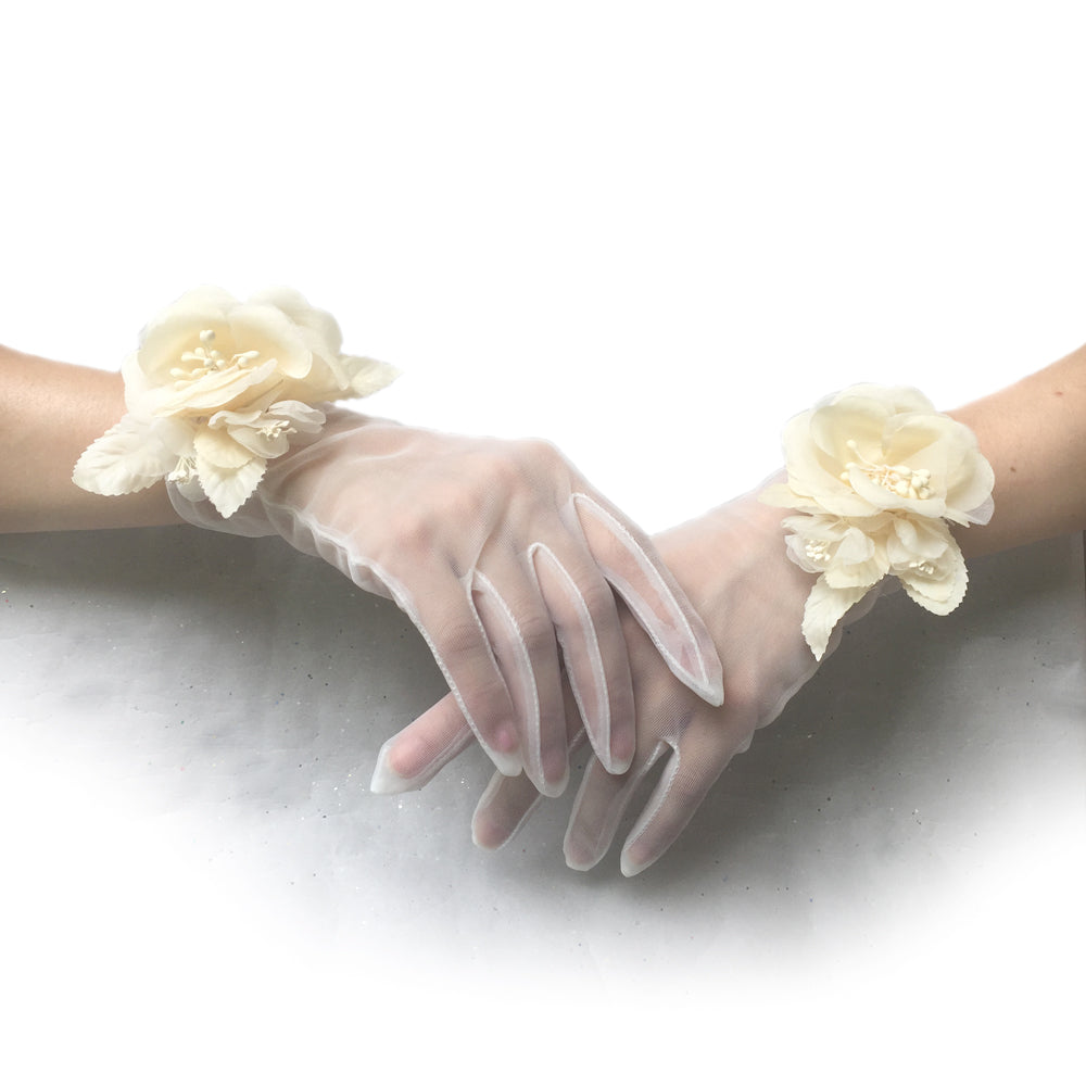 Off White Organza Gloves, Lace Wedding Gloves Ivory, Tea Party Gloves