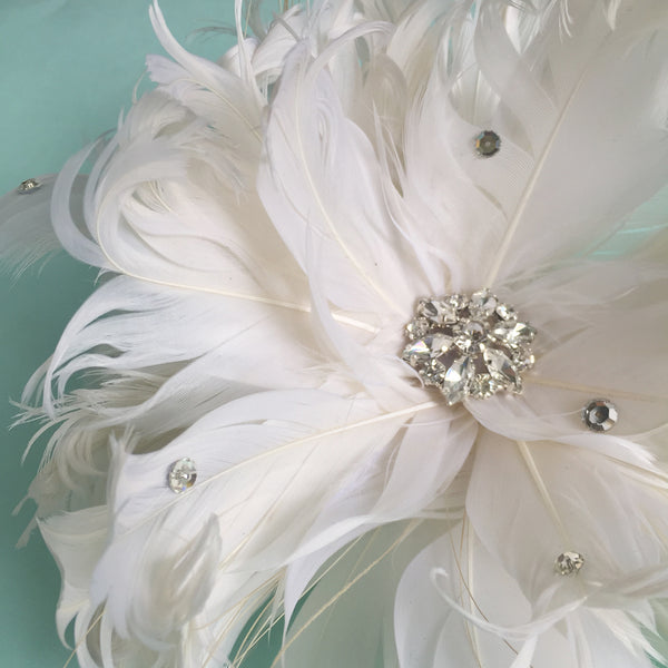 Ivory Feather and Rhinestone Bridal Fascinator Clip, Tea Party Hair Fa ...