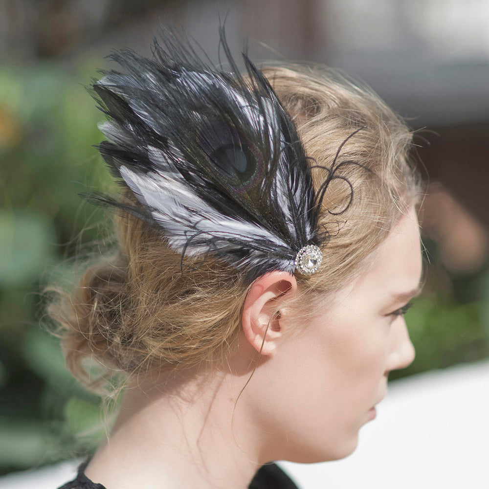 Black Feather Fascinator Hair Clip 