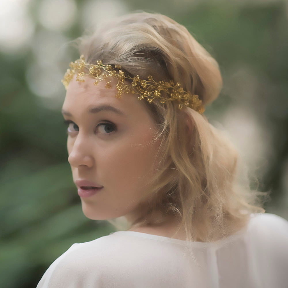 Grecian Headpiece Wedding Bohemian Bridal Hair Handmade Gold Circlet Crown