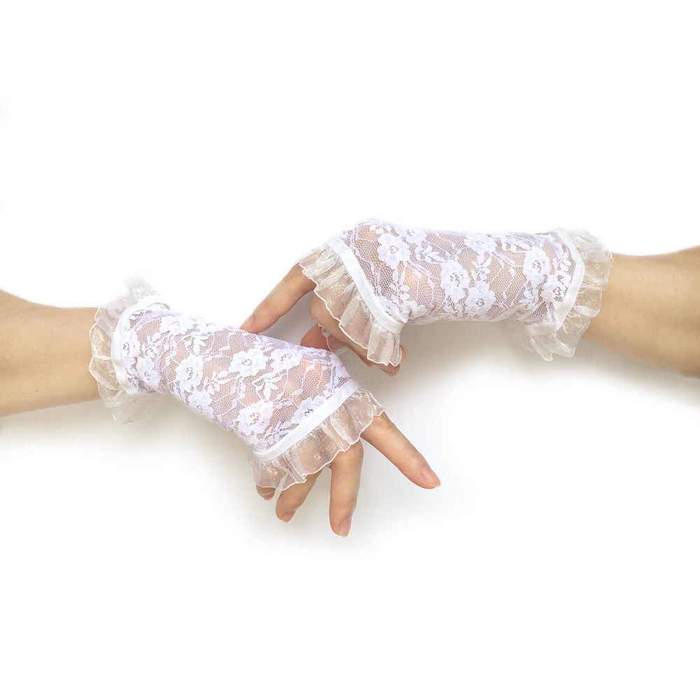 white lace fingerless wedding gloves