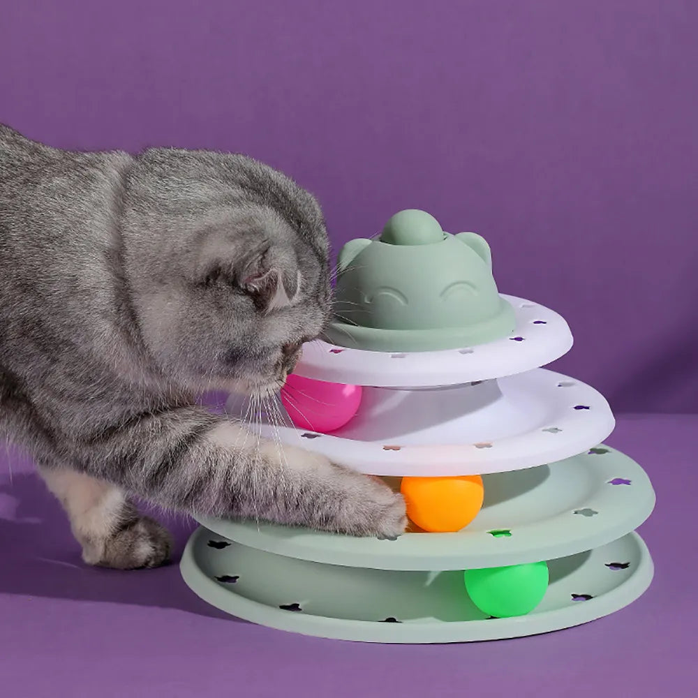 4 Levels Cat Toy Tower Turntable Roller Ball Interactive
