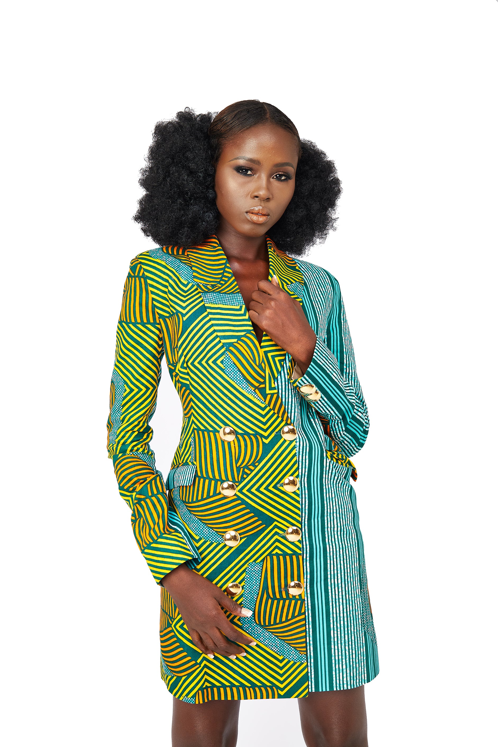 african print blazer dress