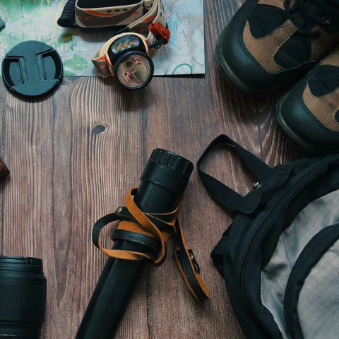 Flatlay image of camping equipment