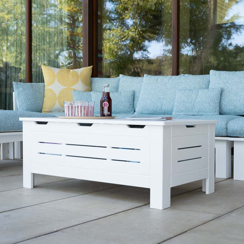 Outdoor living space with Mainstay Storage Coffee Table by Ledge