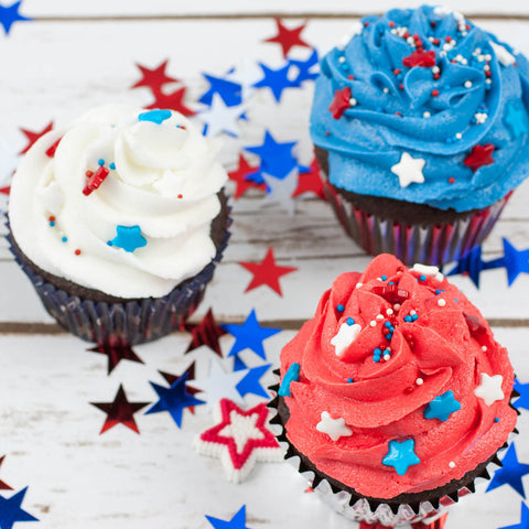 Red white and blue chocolate cupcakes for the Fourth of July