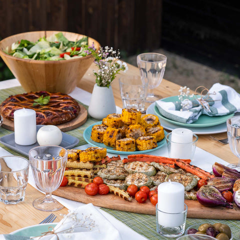 Food laid out for a spring garden party