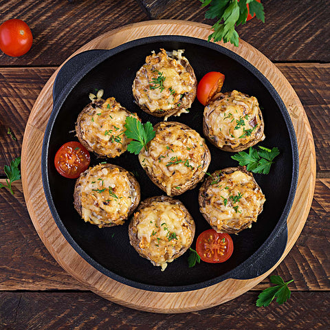 Stuffed mushrooms in a pan