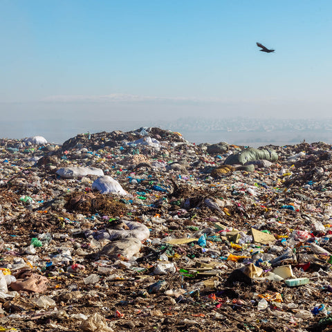 Landfill piled high with trash