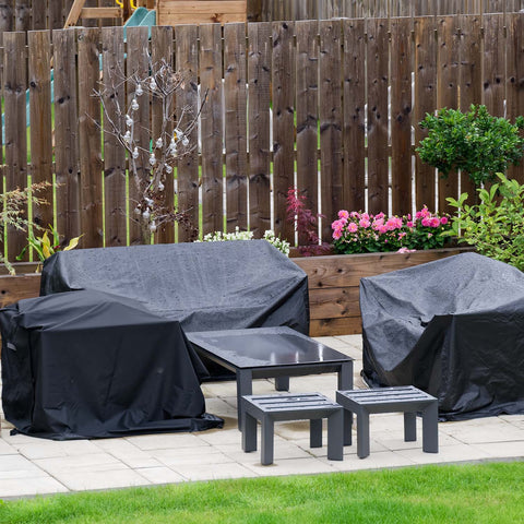 Patio furniture covered for protection from the elements