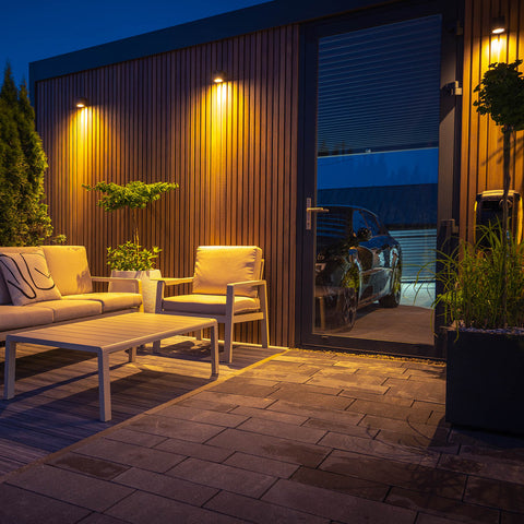 Outdoor space at night with lighting