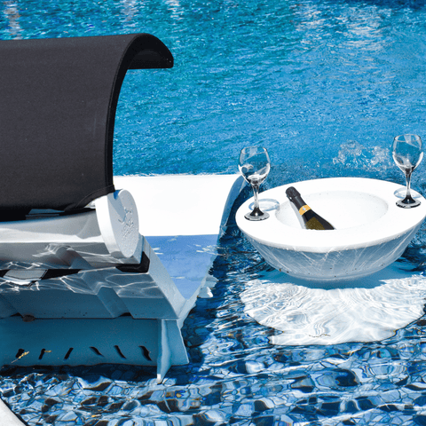 Signature Chaise with shade next to ice bin side table