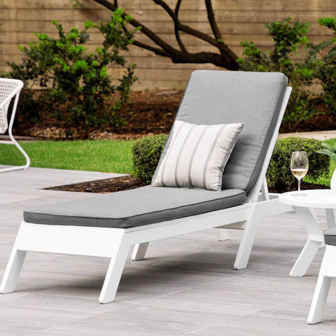 Ledge Lounger chaise with cushion on patio