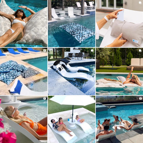 3x3 grid of various Ledge Lounger product images