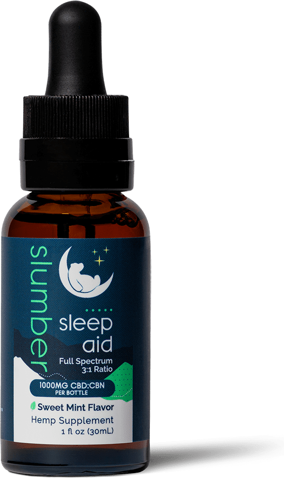 A bottle of full spectrum Slumber sleep aid cbd and cbn oil (tincture).