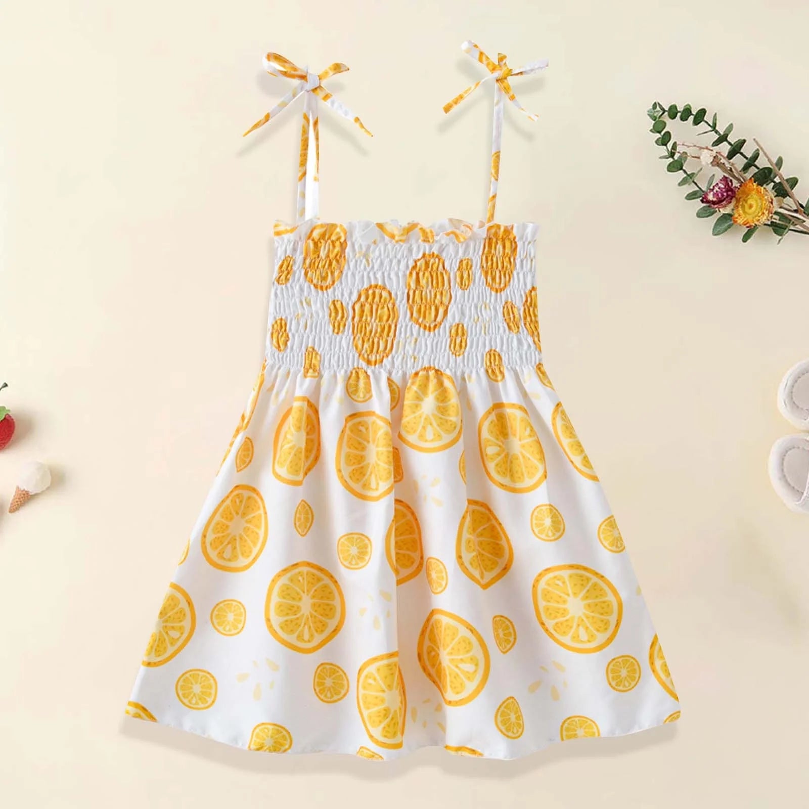 Lemon Print Purple Baby Frocks