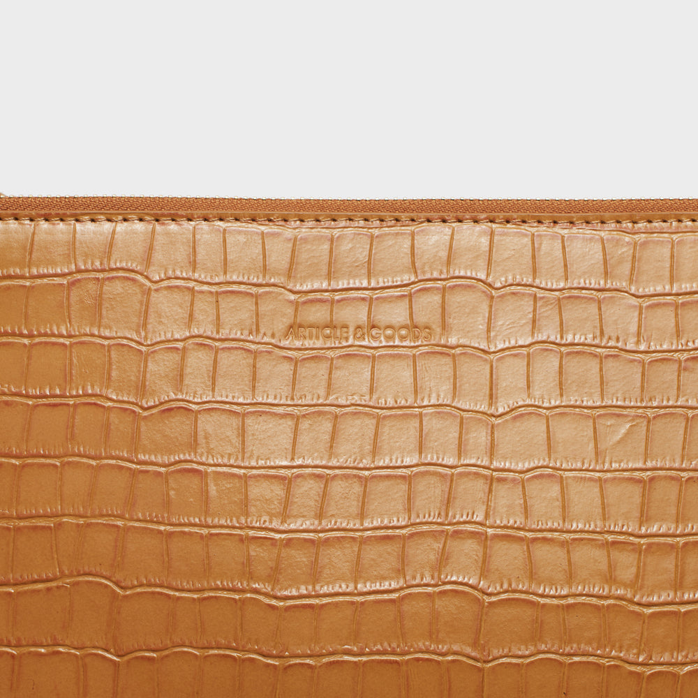 Pouch Crossbody w/ Wide Strap - NO.008 - Ochre Croc Embossed