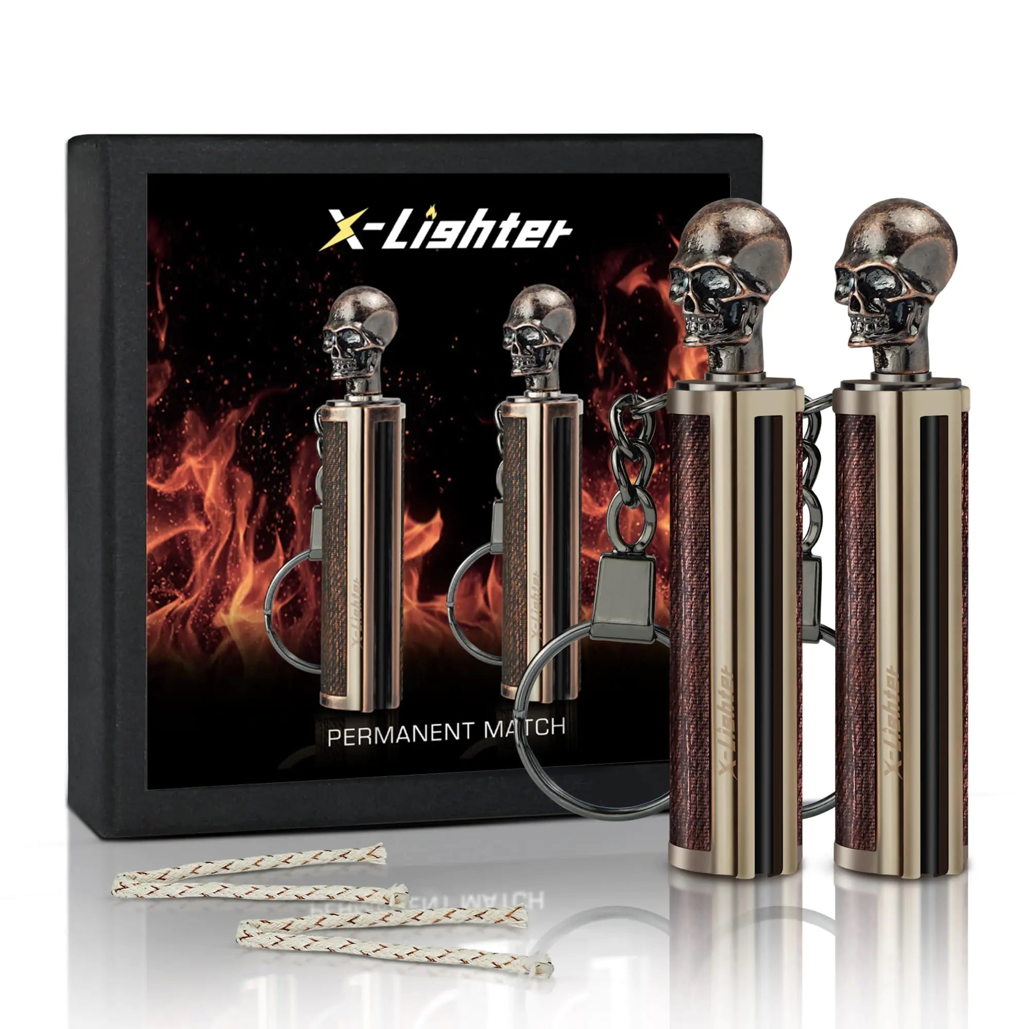 x-lighter Matchstick Waterproof Match Fire Striker Flint and Steel Survival Tool Kit Forever Lighter(Skull+Skull)