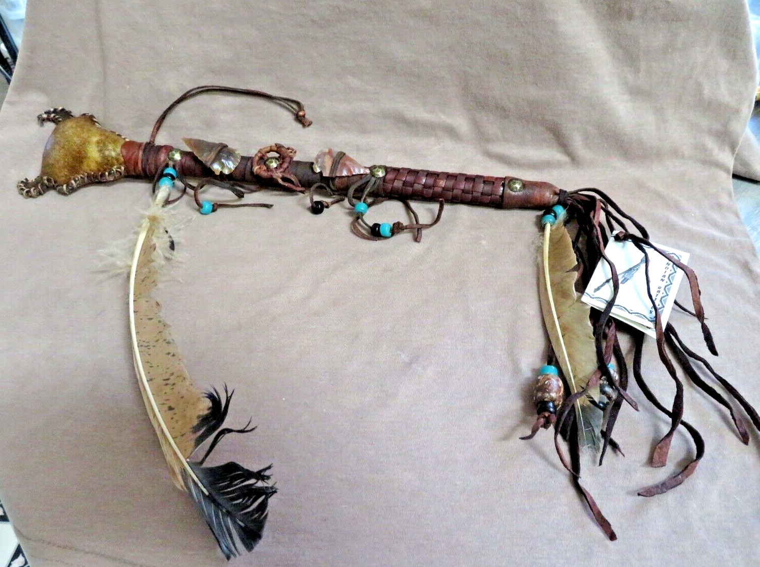 Native Navajo Handmade Rawhide Spirit Buffalo Rattle by Fedelia Beaver M044