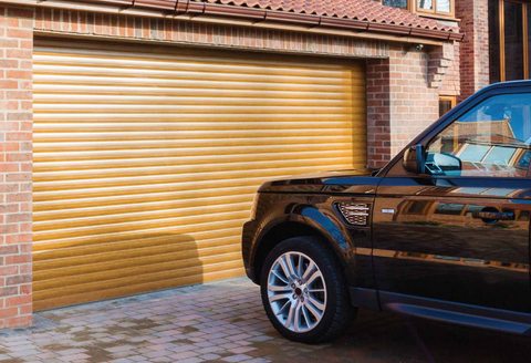 wooden brown roller garage door