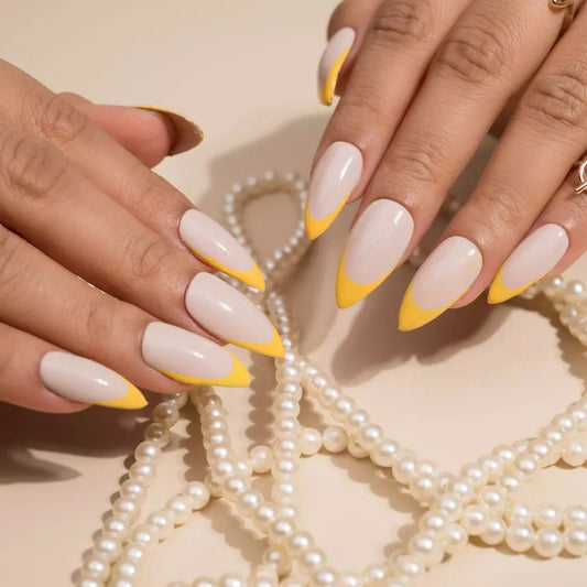 Yellow French Tips Artificial Nails Set