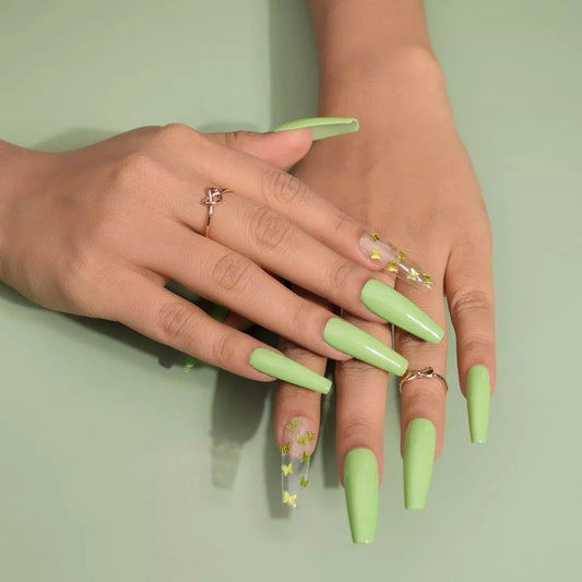 Green Butterfly Fake Nails Set