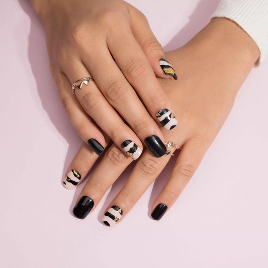 Small Black Nails Foil Presson Nails Set