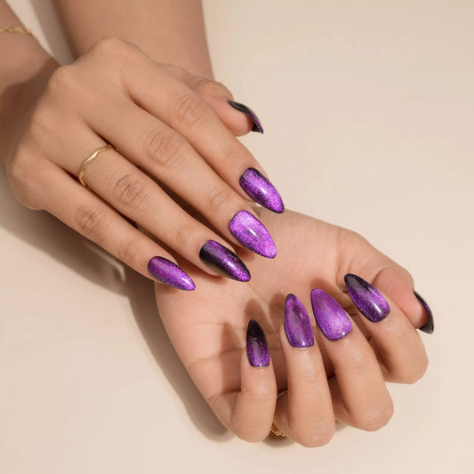 Pink Purple Cat Eye Presson Nails Set