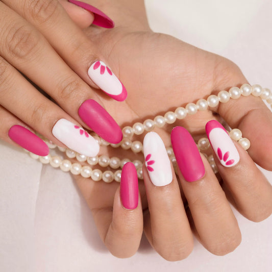 Pink French Tips Flowery Press On Nails Set