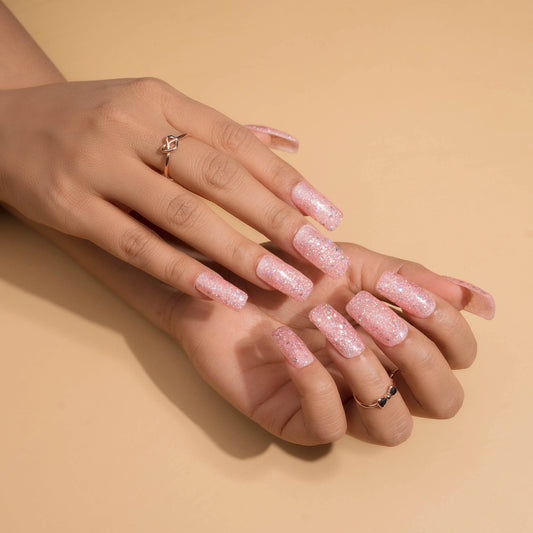 Light Pink and Holographic Fake Nails Artificial Nails Set