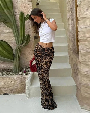 Leopard Print Full Length Skirt - BoHo Bazaar