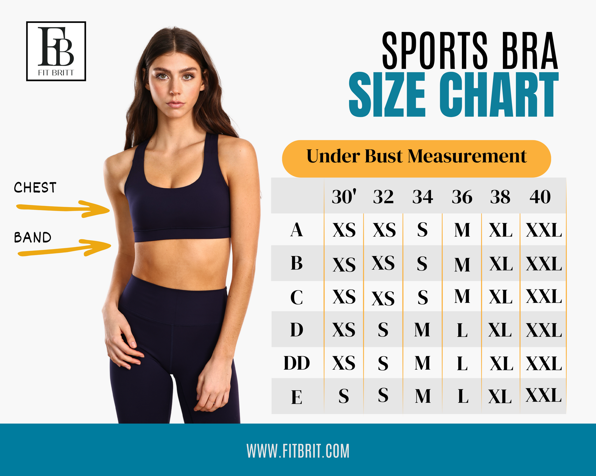 Fit Brit Sports Bra Sizing Chart