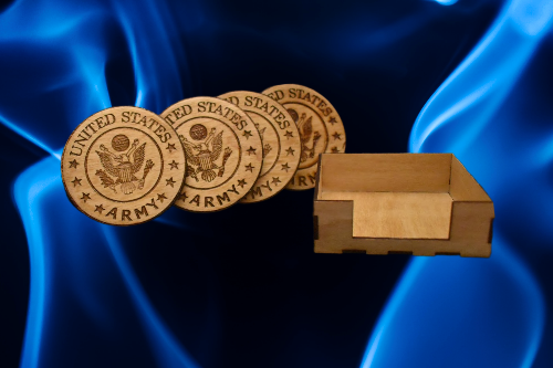 4pc Wooden Laser cut and engraved Army Coaster Set handcrafted.