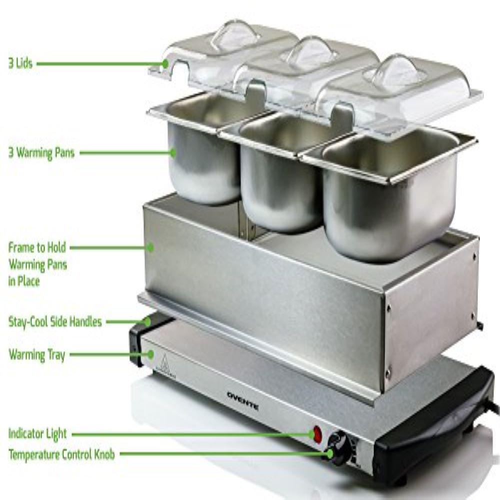 Mini 3-Tray Buffet Server and Food Warmer with Stand Alone Warmer Tray