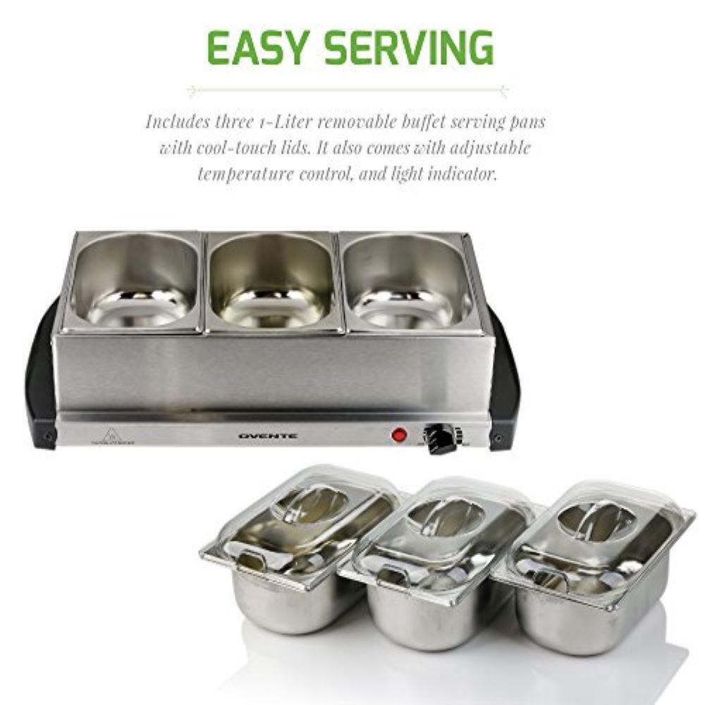 Mini 3-Tray Buffet Server and Food Warmer with Stand Alone Warmer Tray
