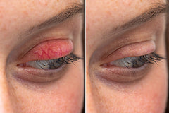 Swollen Upper Eyelid compared to a normal eyelid