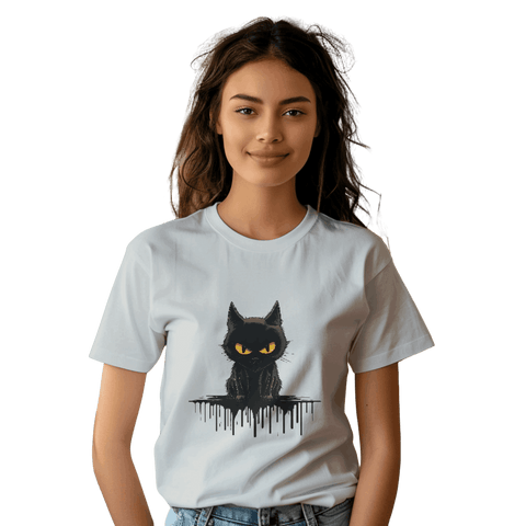 Black Cat Mystique T-Shirt with Unique Gothic Design Silver