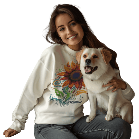 Vibrant Sunflower and Rainbow Flowers Sweatshirt for Standout Style White