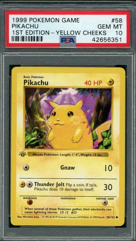 PSA 10 1st Edition Shadowless Base Set Yellow Cheeks Pikachu